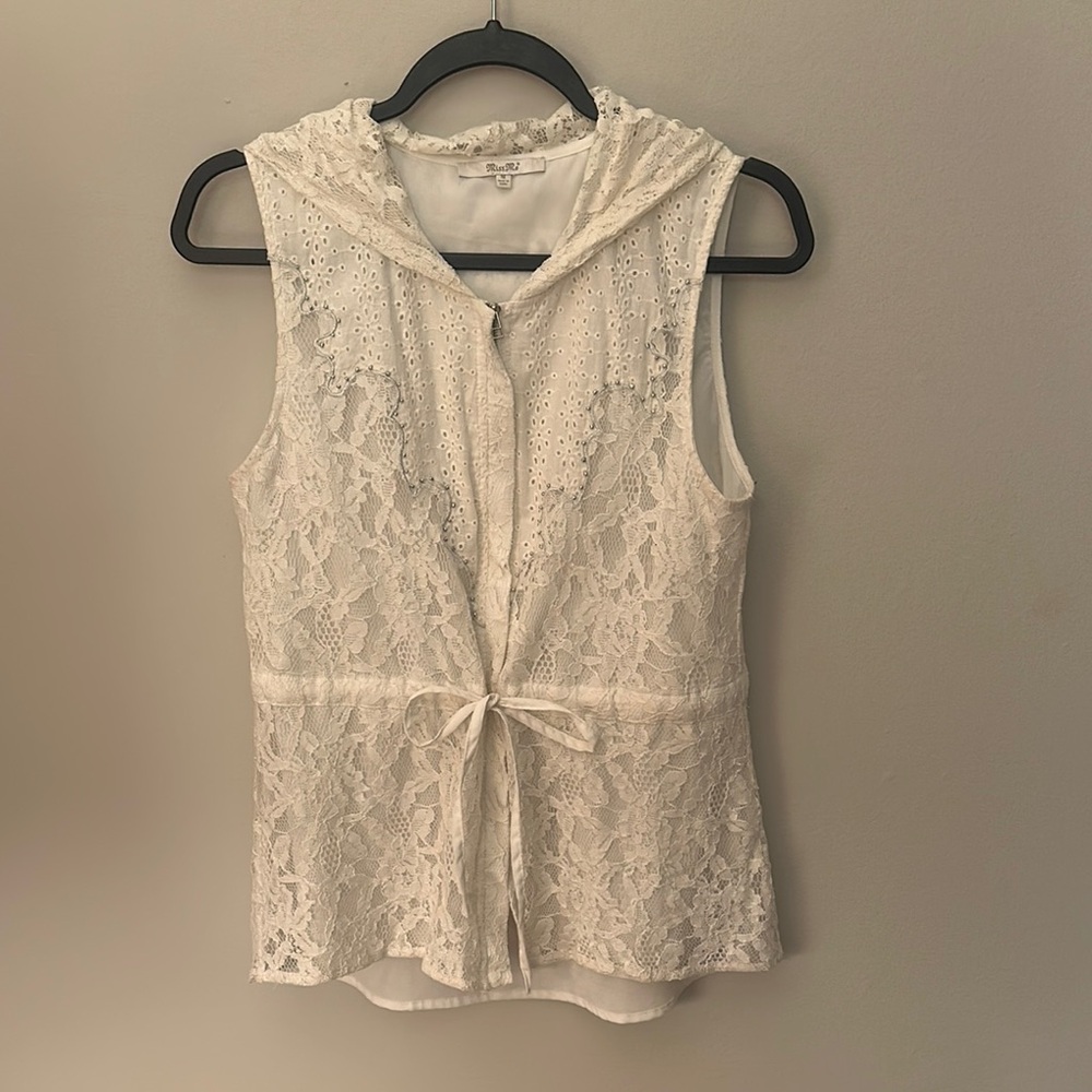 Miss Me Cream Sleeveless Vest with Tie Front